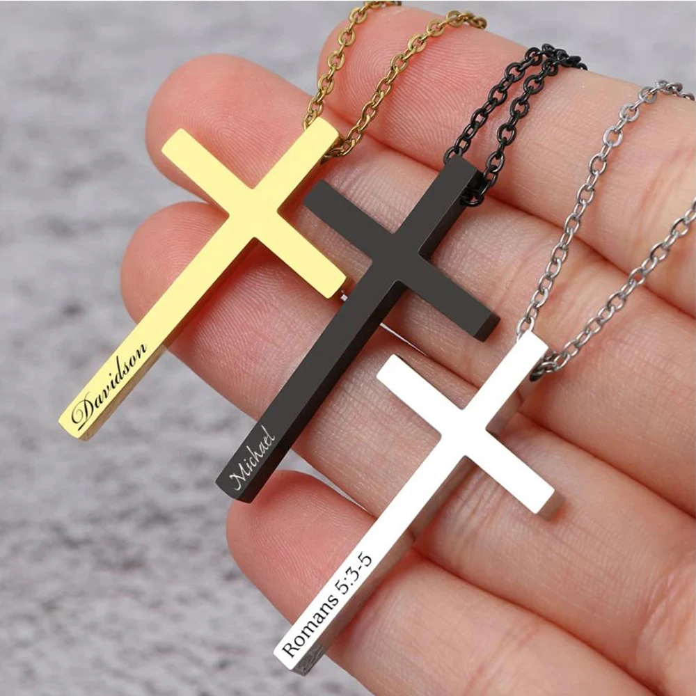 Personalized Cross Necklace, Custom Engraved Unique Jewelry Pendant for Men, Women, Boys and Girls, Christian Father Day