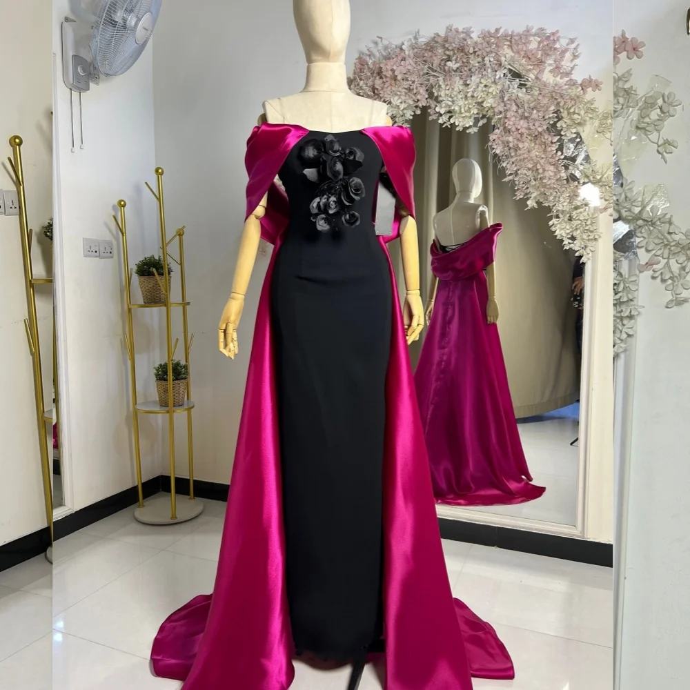 

Matching Elegant Satin Pleat Flower Straight Off-the-shoulder Long Dresses Cocktail Dresses Sizes Available High Quality Retro