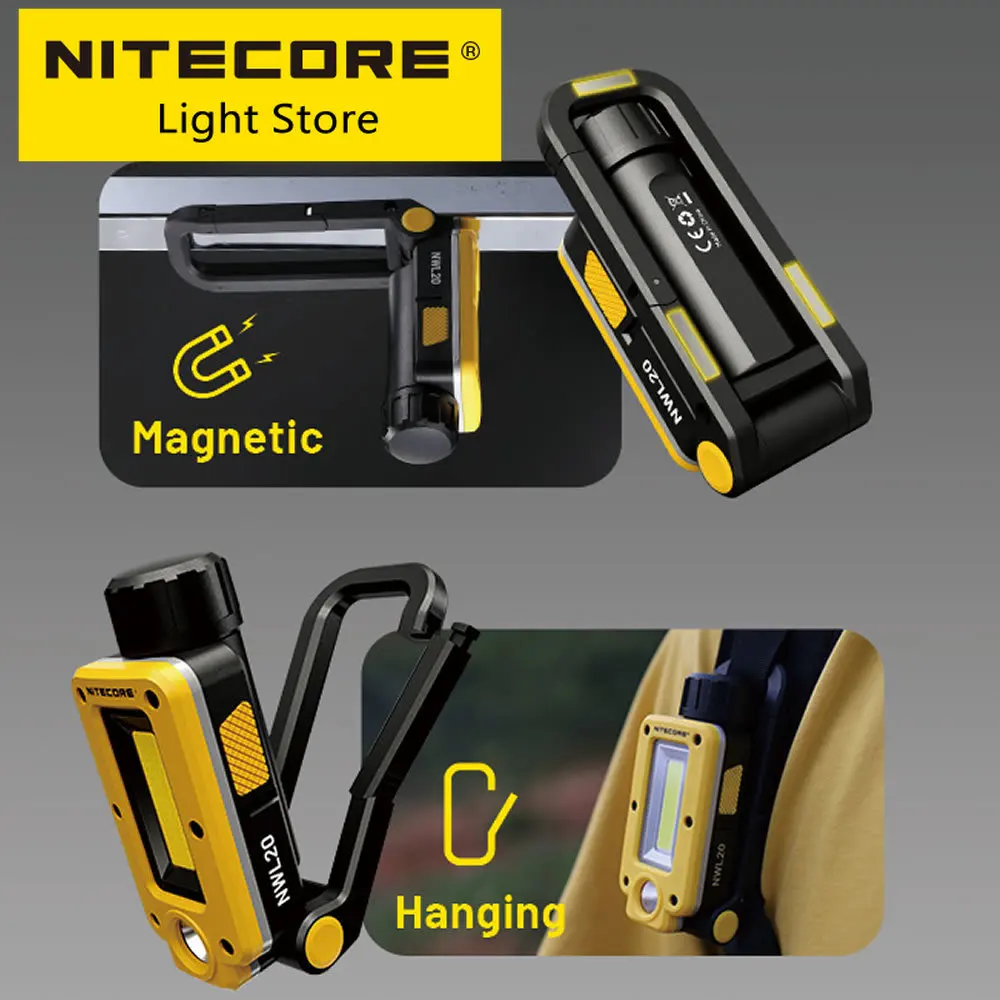 Nitecore NWL20 USB-C Rechargeable Work Light 180° Adjustable Multifunctional Triple Output Floodlight Spotlight + 21700 Battery