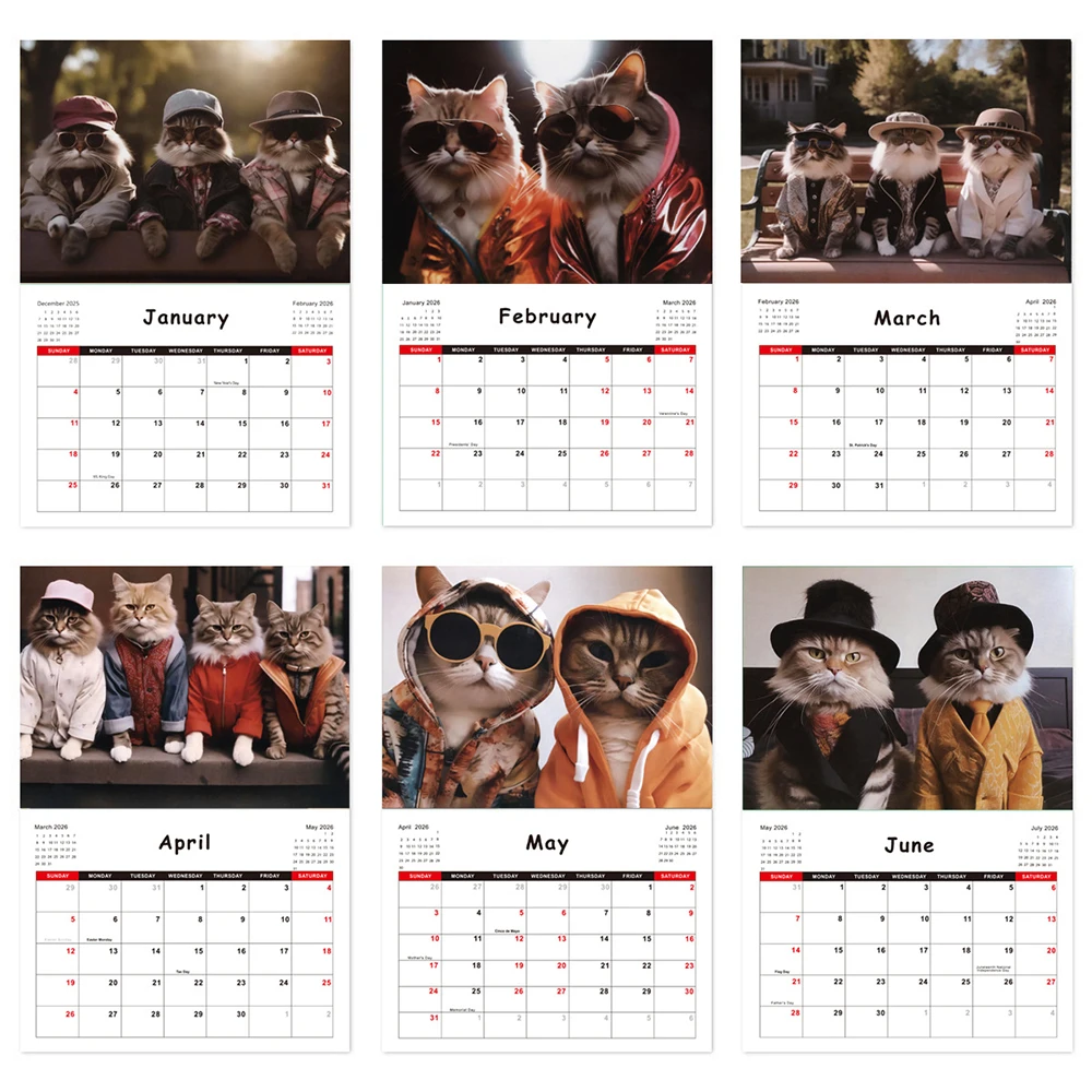 تقويم 2026 للقطط قابل للتعليق، تقويم إبداعي لمدة 12 شهرًا، تقويم جداري للقطط، مخطط 2026، مخطط عائلي مضحك #2