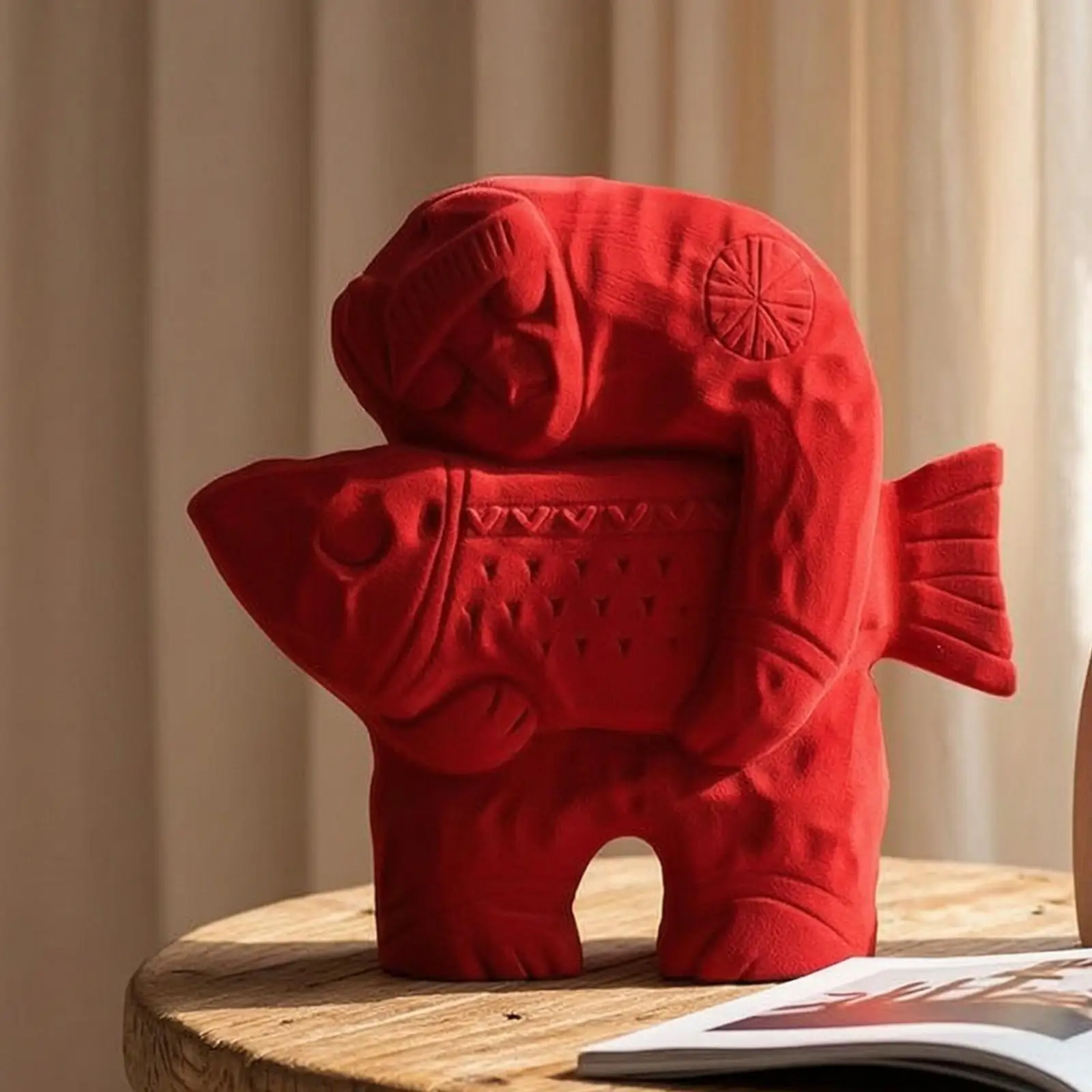 Large Resin Figure Decorative Sculpture with Suede Finish Fish Statue for Living Room Table Ornament