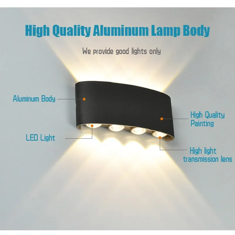 

Hot Sale Up and Down Two-way Luminous LED Wall Lamp Outdoor Waterproof Living Room Staircase Aisle Balcony Corridor Wall Lamp