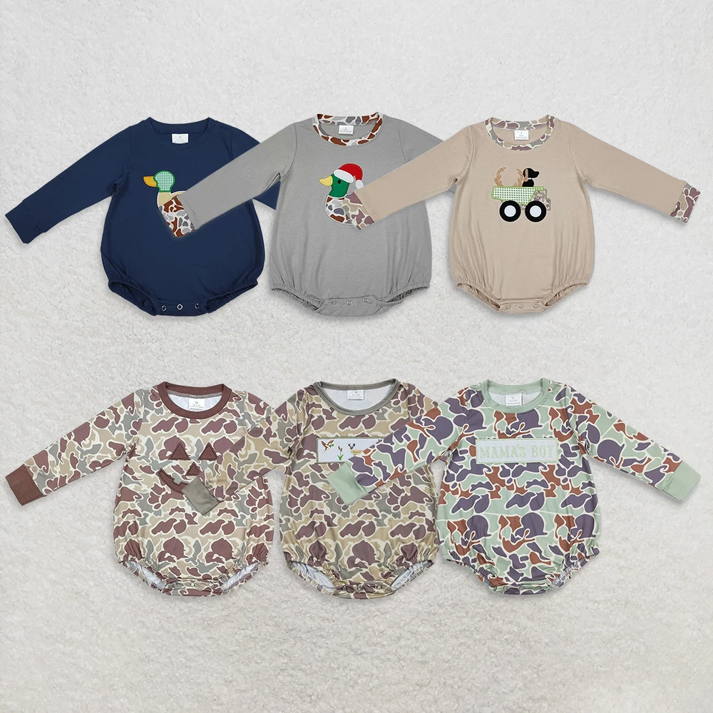 

Sibling Christmas Grey Ducks Baby Boys Romper Navy Long Sleeves Infant Duck Hunting Outfit Boys Clothing