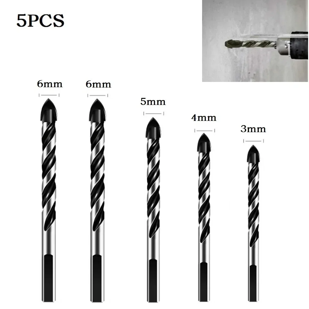 

Power Tools 5PCS Drill Bits For Glass Marble Mirrors Plastic Soft Metal Brick Concrete Triangular Shape Handle