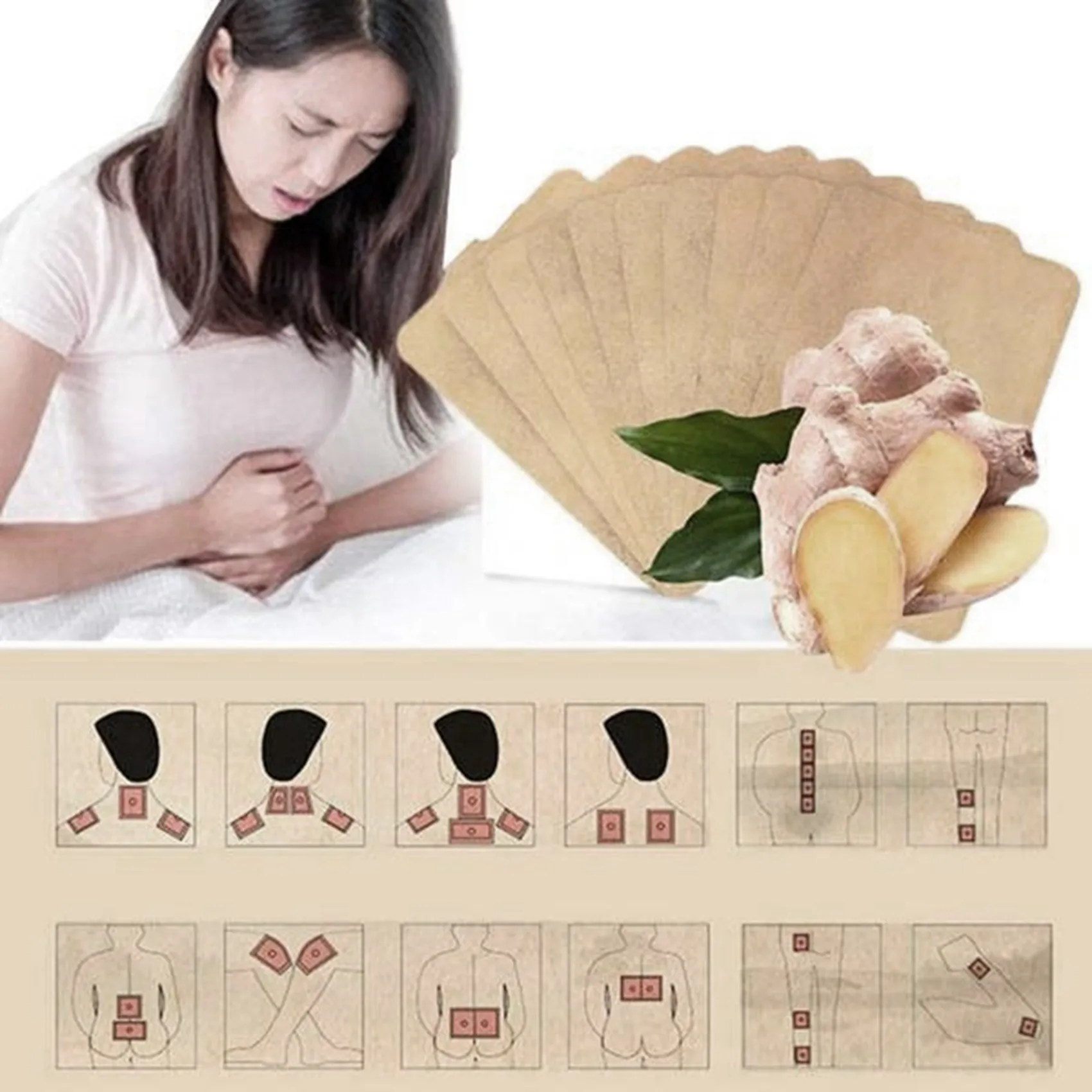 100Pcs Herbal Ginger Patch Plasters Promote Blood Circulation Relieve Pain and Improve Sleep Joint Reliever Patch Set