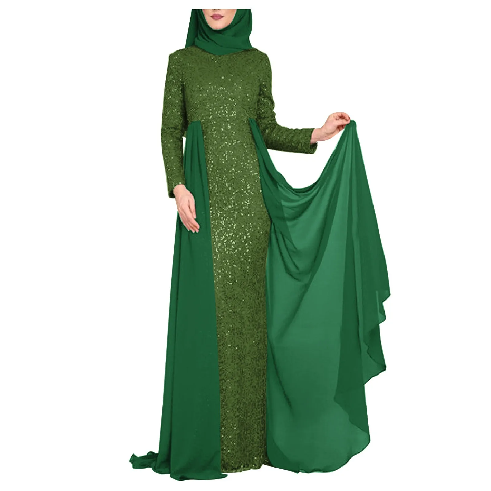 Women Muslim Fishtail Formal Dress Fit Noble Abaya Turkey Sequin Elegant Malaysia Morocco Long Sleeve Islamic Clother Slim