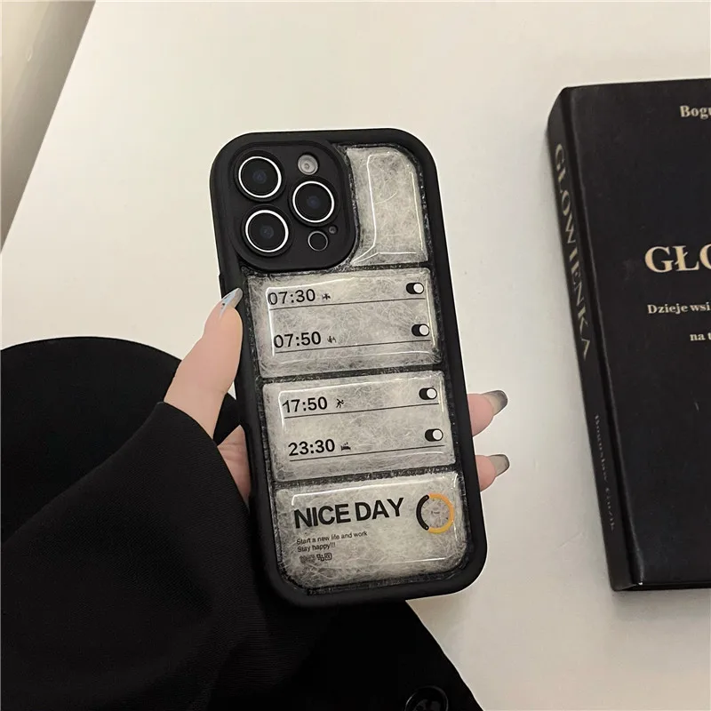 New Day Alarm Clock Phone Case For iPhone 11 12 13 14 15 16 Pro Max for iphone16pro/15pro Vacuum down jacket Buffer Cover Coque