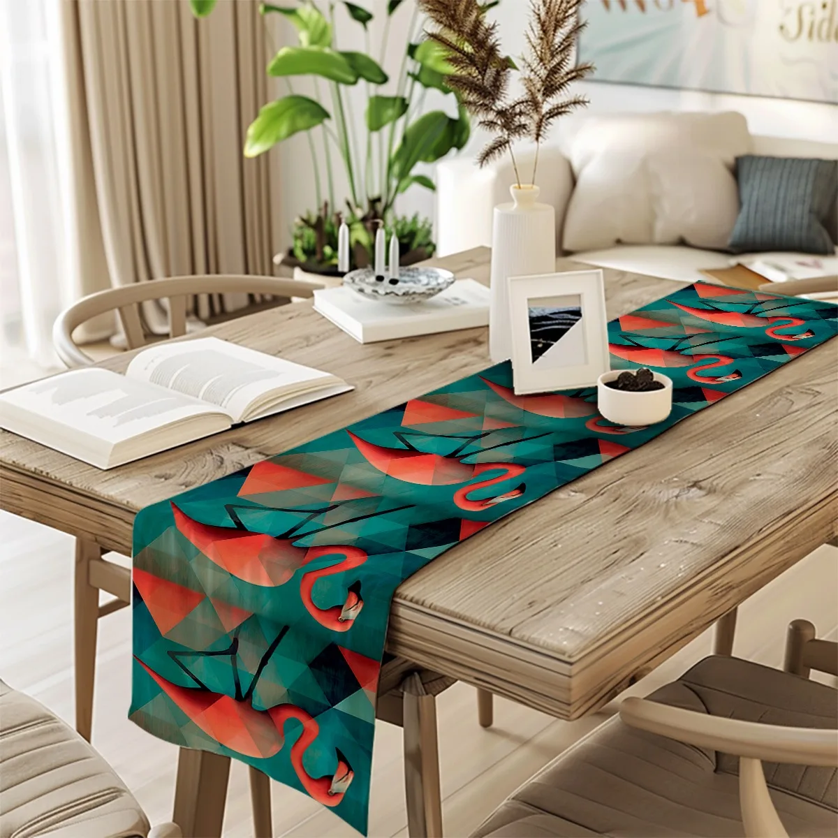 print table runner Geometric Flamingo Tropical Print Table Flag dressing table flag for Kitchen & Home, Housewarming Gift