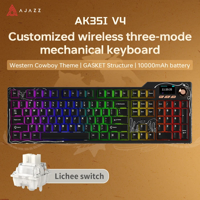 AK35I V4 MAX Hot-swappable gamingtoetsenbord met metalen knop, aangepaste RGB, langdurige batterijduur - gratis willekeurige bedrade kantoormuis