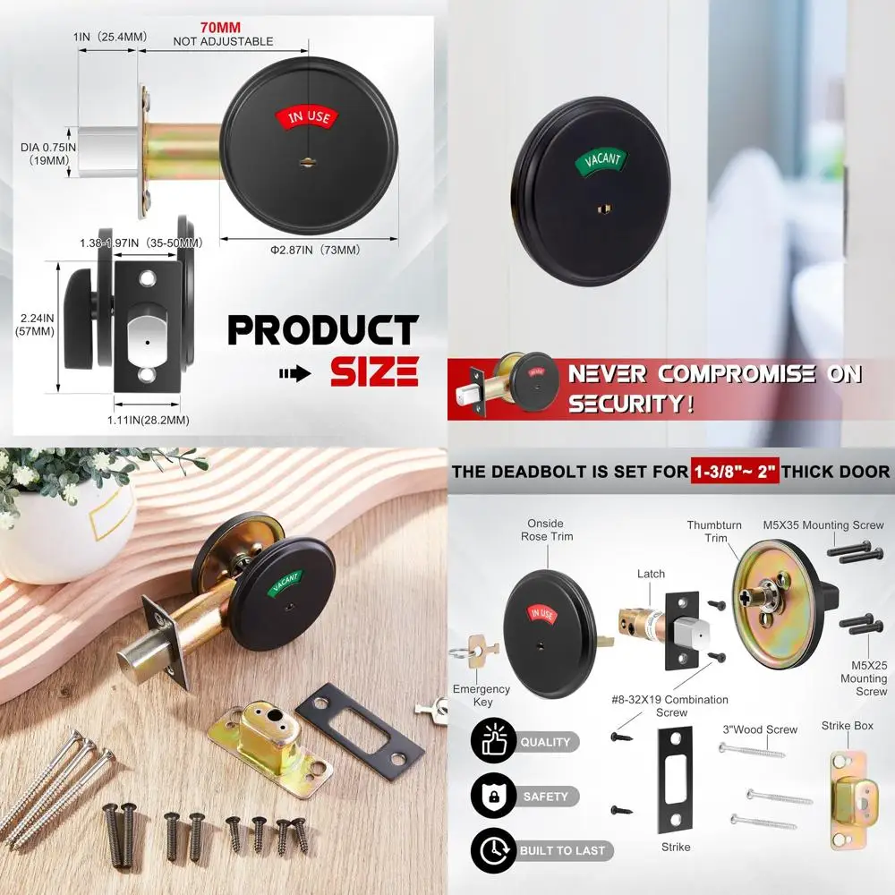 

Двойные замки-защелки с индикатором присутствия, табличка «Занят/Пусто» для ванной комнаты, нержавеющая сталь 304, подходит для дверей толщиной от 1 3/8 до 2 дюймов.