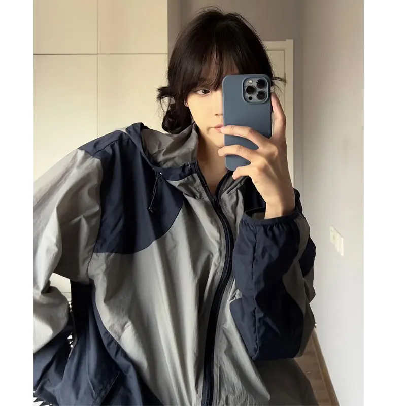 

HOUZHOU Vintage Harajuku Track Jacket Women Windbreaker Oversized Y2K Streetwear Jackets Korean Fashion Loose Outdoor Aesthetic