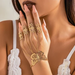 PuRui Punk Metal Finger Rings Bracelet for Women Butterfly Charm Hand Back Chain Bangles Fit Halloween Party Girls Jewelry Gift
