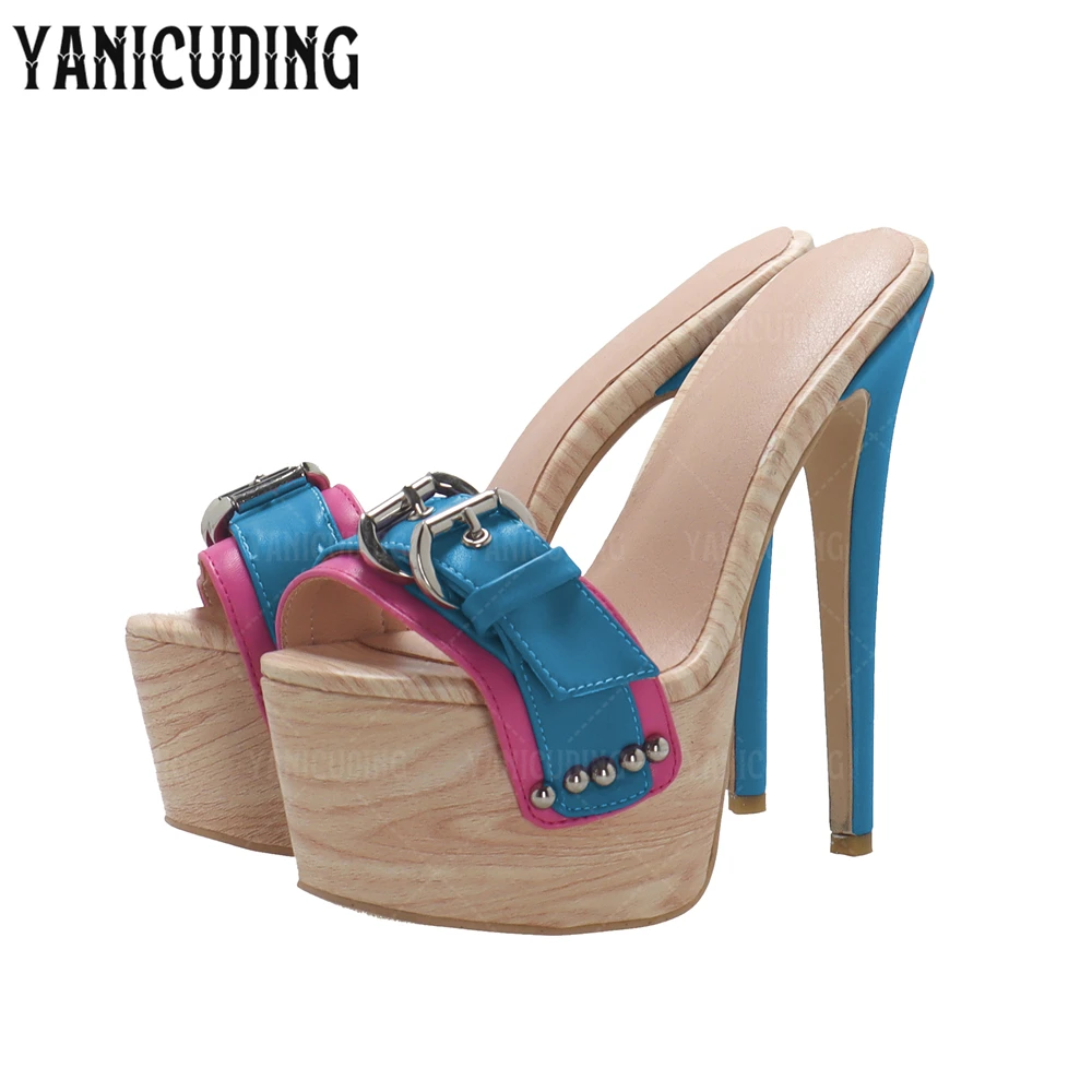 مشبك منصة البغال متعدد الألوان خنجر النعال مثير نمط شبشب صيفي للنساء تخصيص اللون حجم كبير عالية الكعب #3