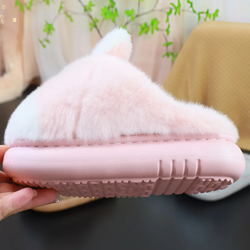 Funny stereoscopic rabbit shoes for women 2025 designer animal fluffy slippers female eva cloud furry slides shoes