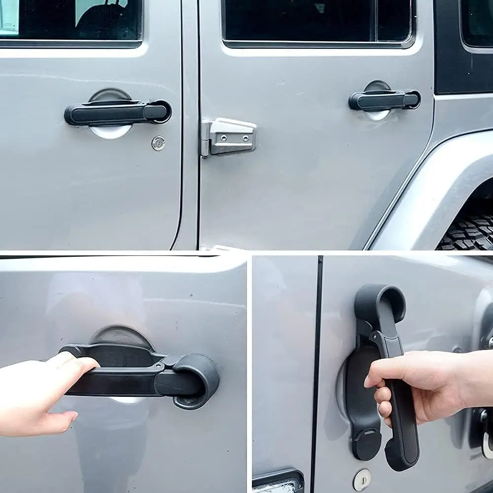 

Door Handles Kit Compatible with 2007-2018 Jeep Wrangler JK JKU 4 Door No Pressing Button Release Exterior Handles (Black, 5PCS)