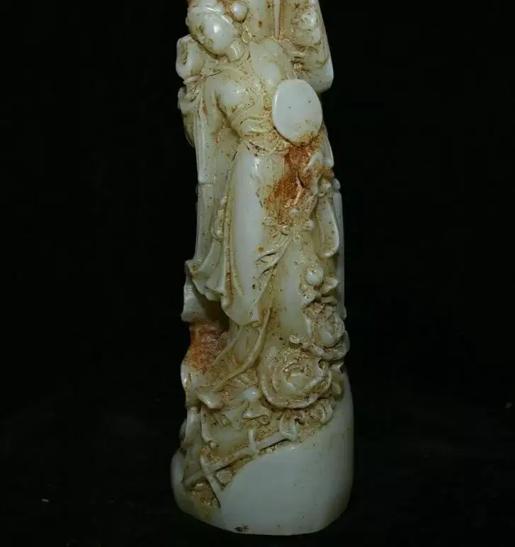 8.2" Old Chinese White Jade Carving Beauty Belle Flower Statue Sculpture image 6
