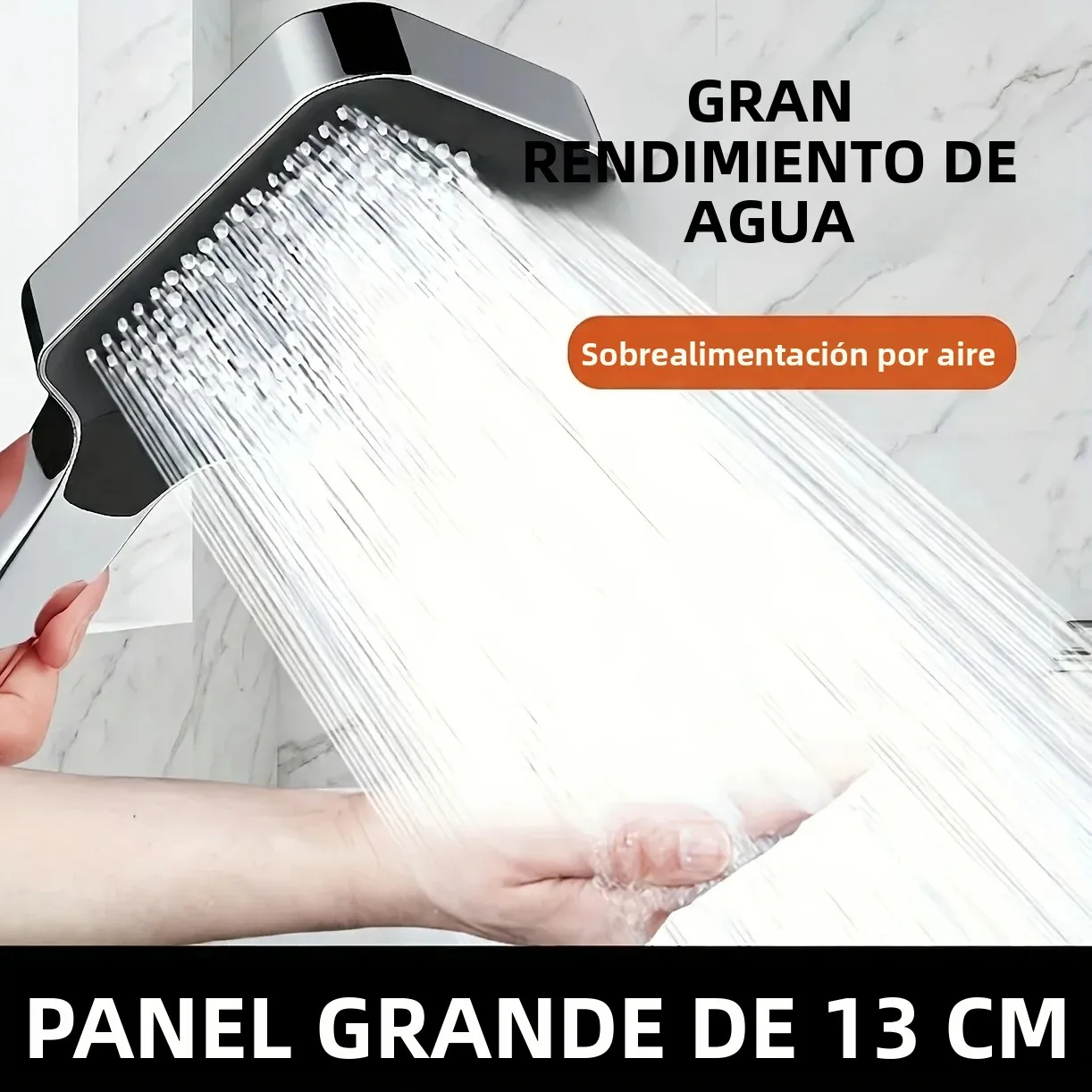 Cabezal de ducha cuadrado con ajuste de agua de 3 niveles, con un gran flujo de salida para el baño doméstico.
