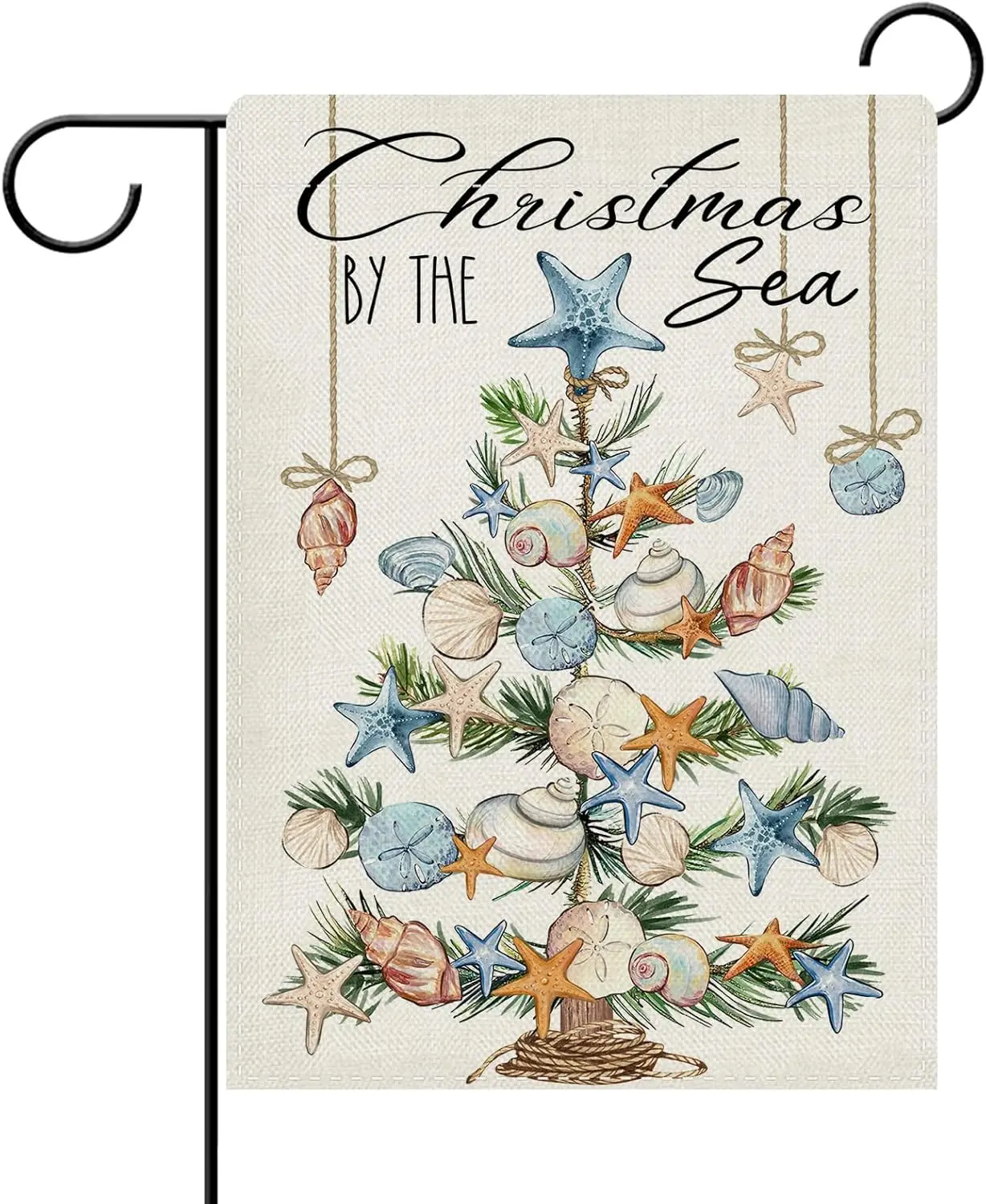 Dyrenson Christmas Tree Beach Decorative Garden Flag, July Coastal Christmas by the Sea Conch Starfish Yard Outside Home Dec yyi