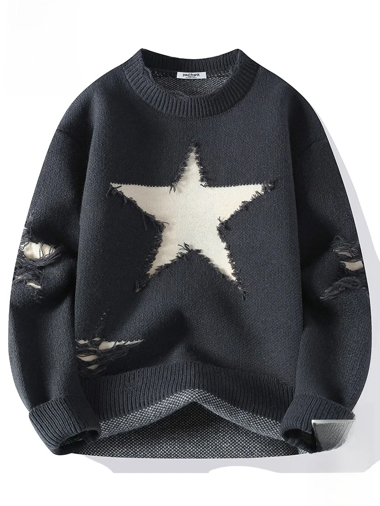 

PaulFrank Lazy Sle Warm Loose Knitted Sweater Men's Autumn Casual Hole Knitwear Comfortable Soft Polyester Nylon Blend