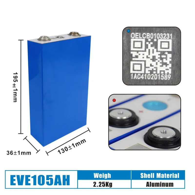 105Ah 3.2V LifePO4 Battery QR Code Grade A 100% Capacity for RV EV DIY 12V 24V Solar Energy Storage System NO TAX DDP Shipping