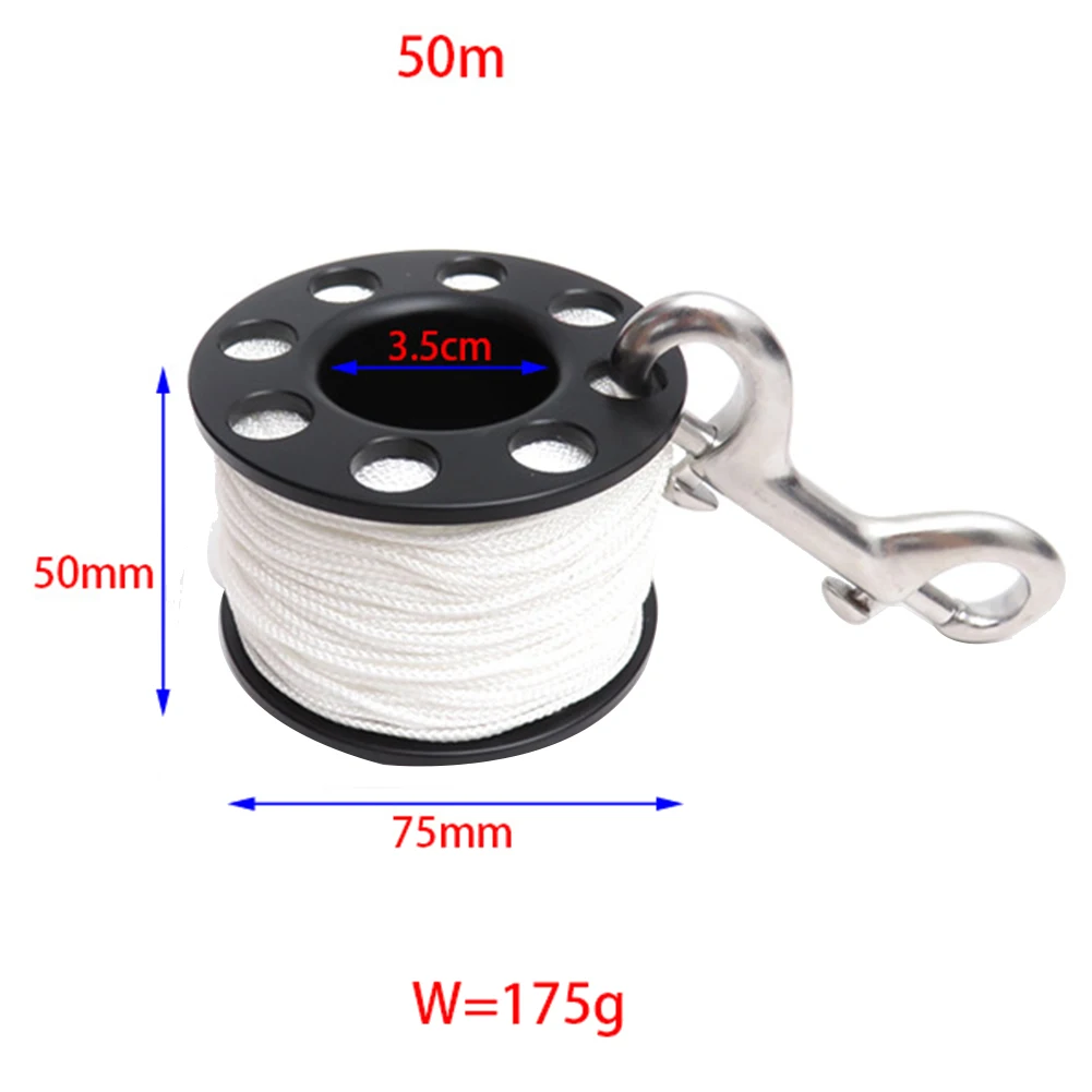 50M Scuba Diving Spool Finger Reel with Stainless Steel Double Ended Hook SMB Equipment Cave Dive