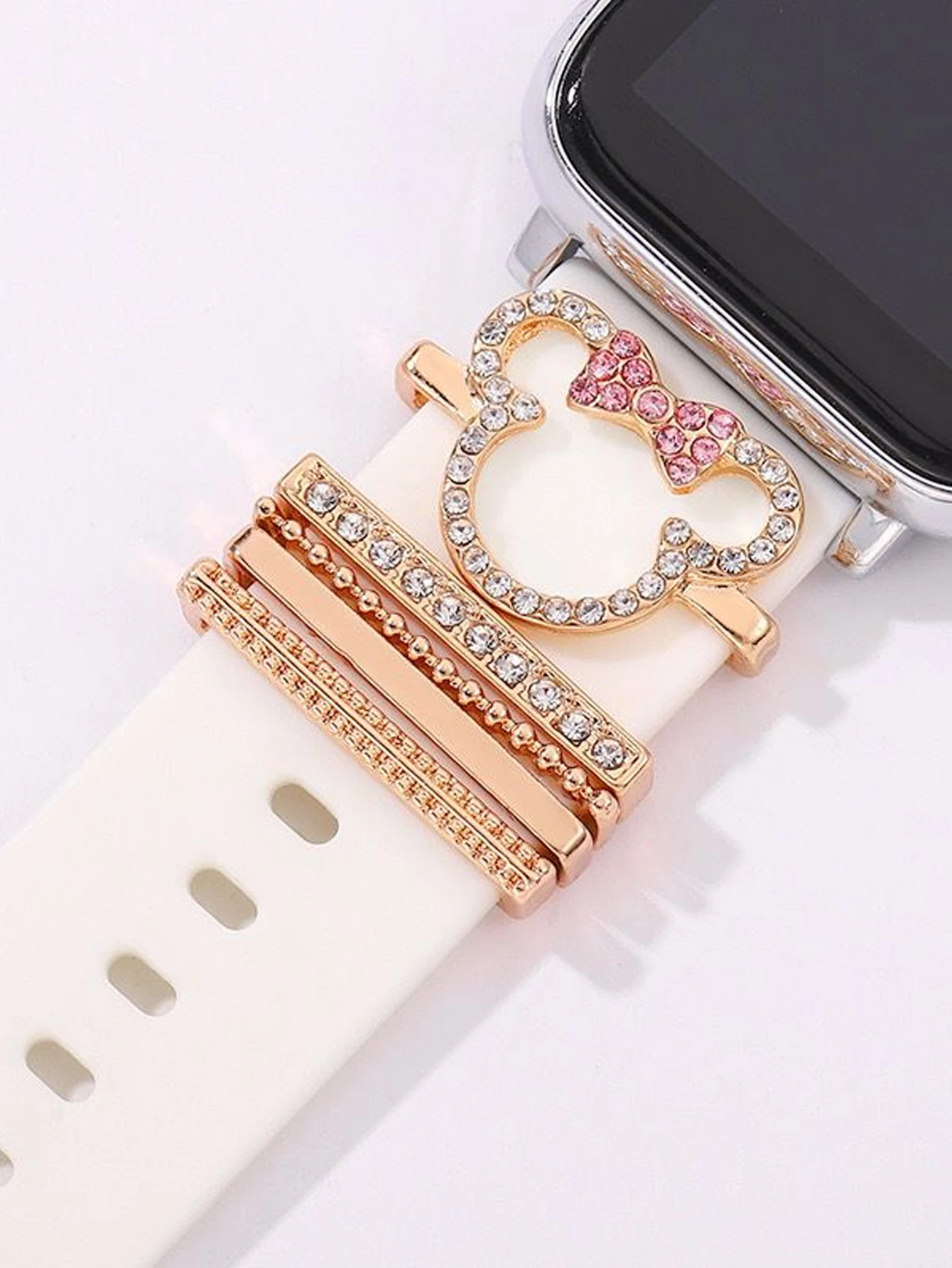 حلقة زخرفية معدنية جذابة لحزام الساعة ، زخرفة ماسية كرتونية ، إكسسوارات حزام سيليكون لسوار iWatch ، 5 *