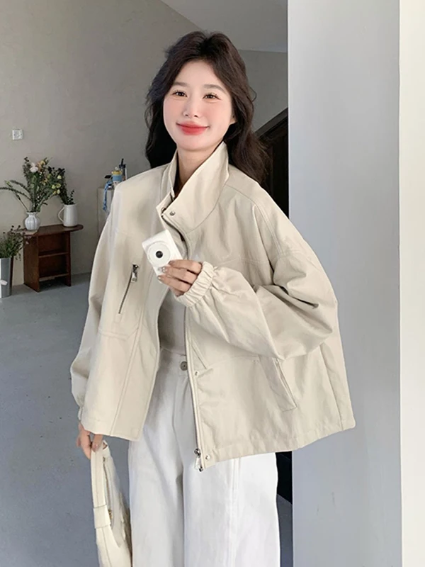 

Женская повседневная куртка больших размеров с воротником на молнии, весенний модный дизайн, удлиненное пальто для фигуры типа «груша», с длинными рукавами