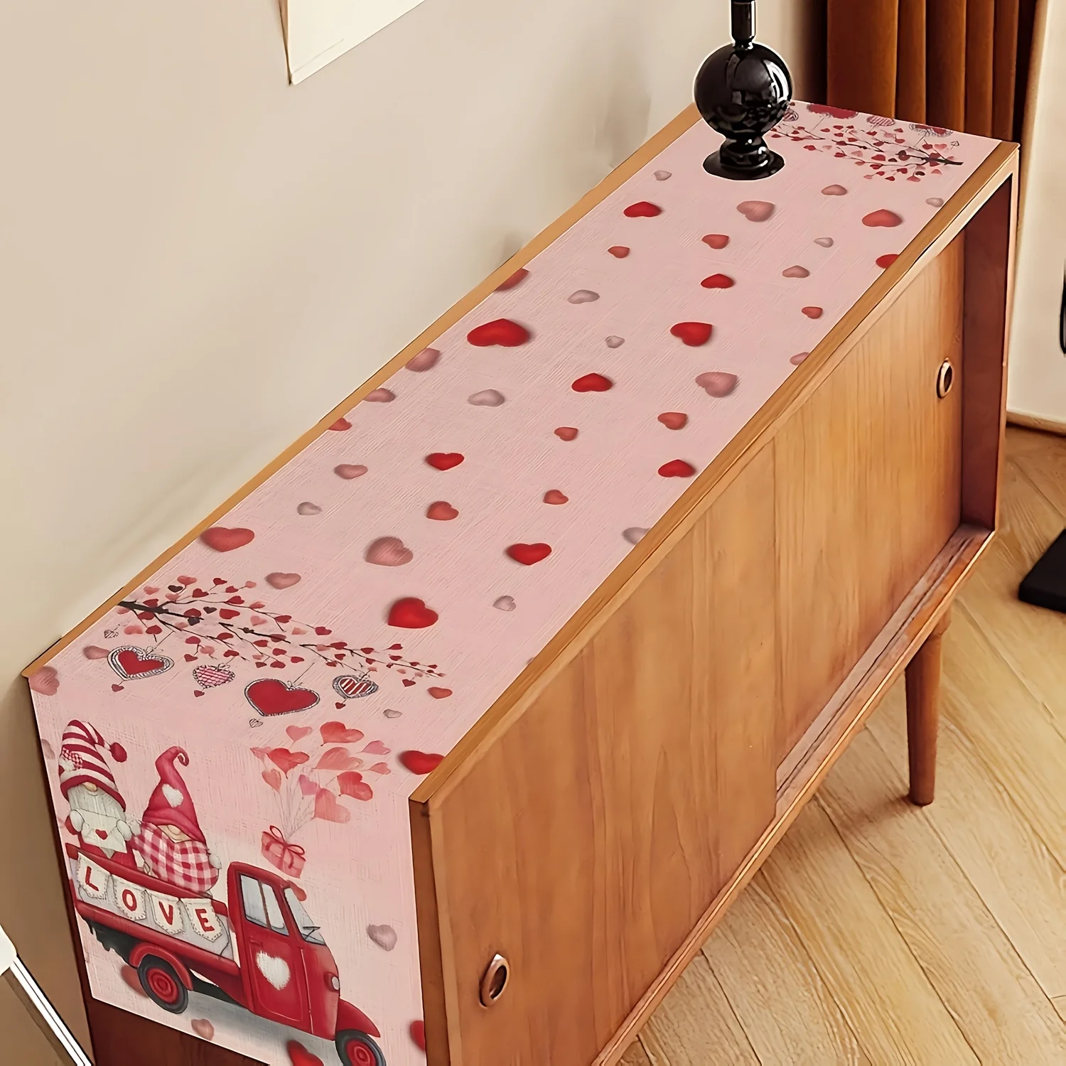 2D Flat Cute Pink Red Heart‑Shaped Balloon Goblin Truck Tablecloth for Indoor Outdoor Dining Table Valentine's Day Wedding Birth