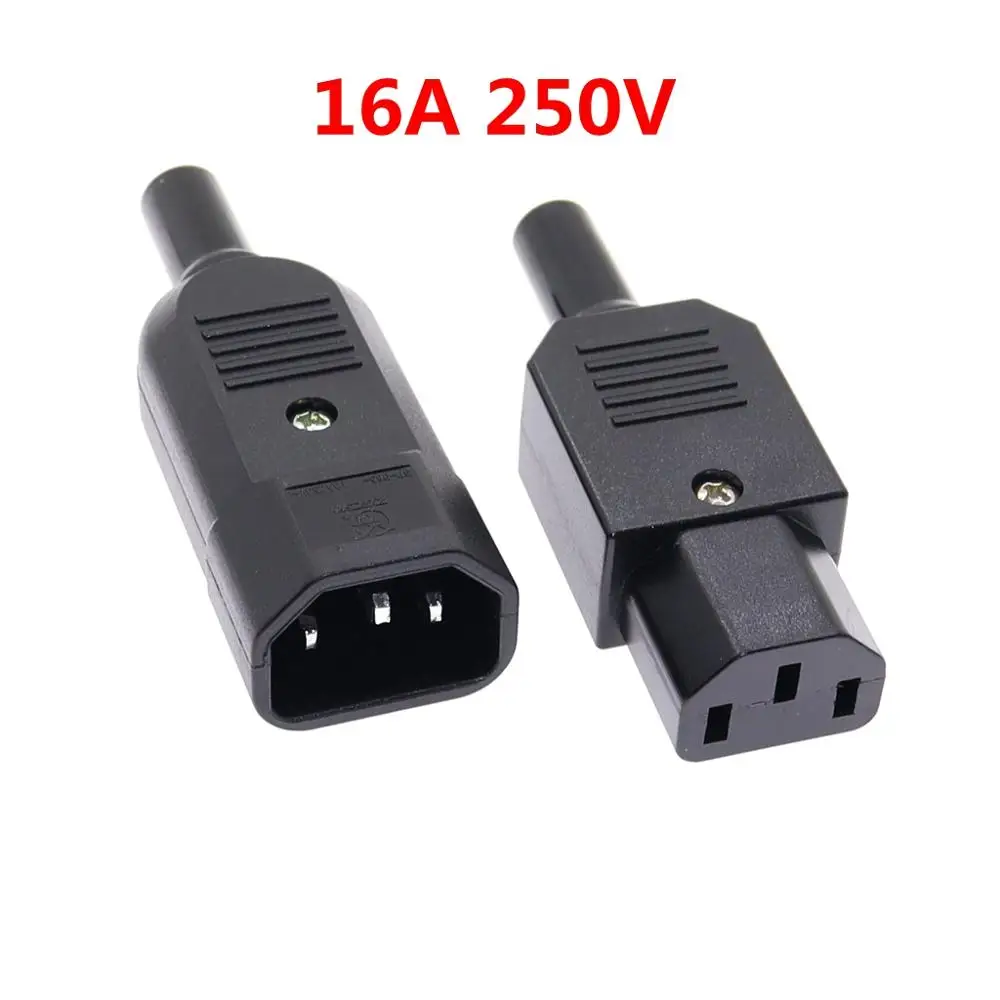 Прямой Кабельный разъем IEC C13 C14, 16 А, 250 В, розетка, разъем питания, 3-контактный разъем переменного тока, промышленная вилка BK