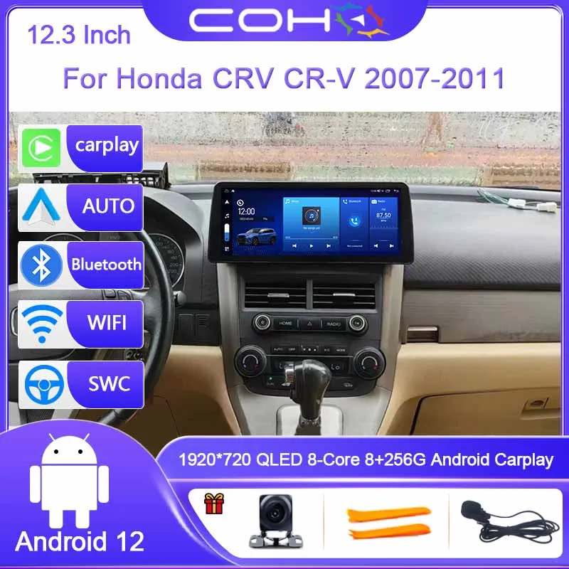 

12.3 Inch For Honda CRV CR-V 2007-2011 Android 12.0 Octa Core 8G+256G Car Multimedia Player Stereo Receiver Radio GPS 4G+Wifi