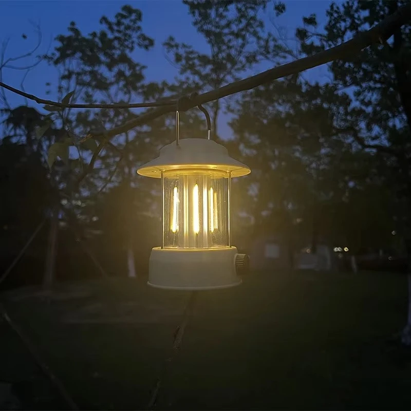 Vintage LED Camping Lantern 3*AA Battery Powered Retro Hanging Tent Light Stepless Dimming Outdoor Glamping Atmosphere Lamp