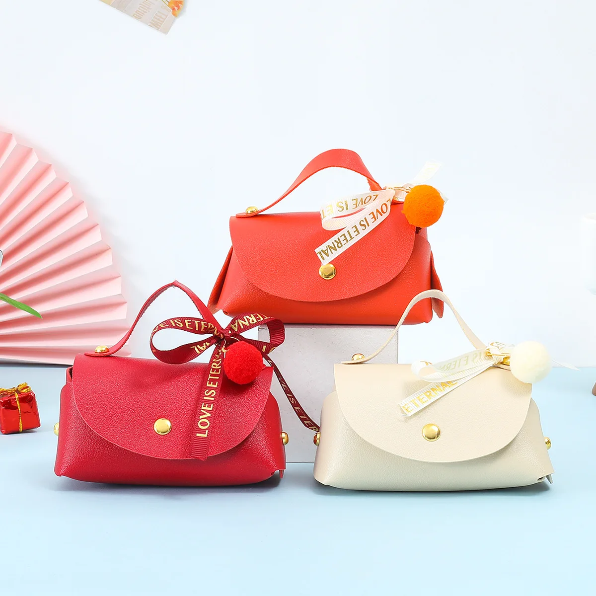 10/30/50 Pcs Leather Gift Bags Bow Handbag Birthday Party Supplies Wedding Favour Distributions Candy Packaging Mini Handbag