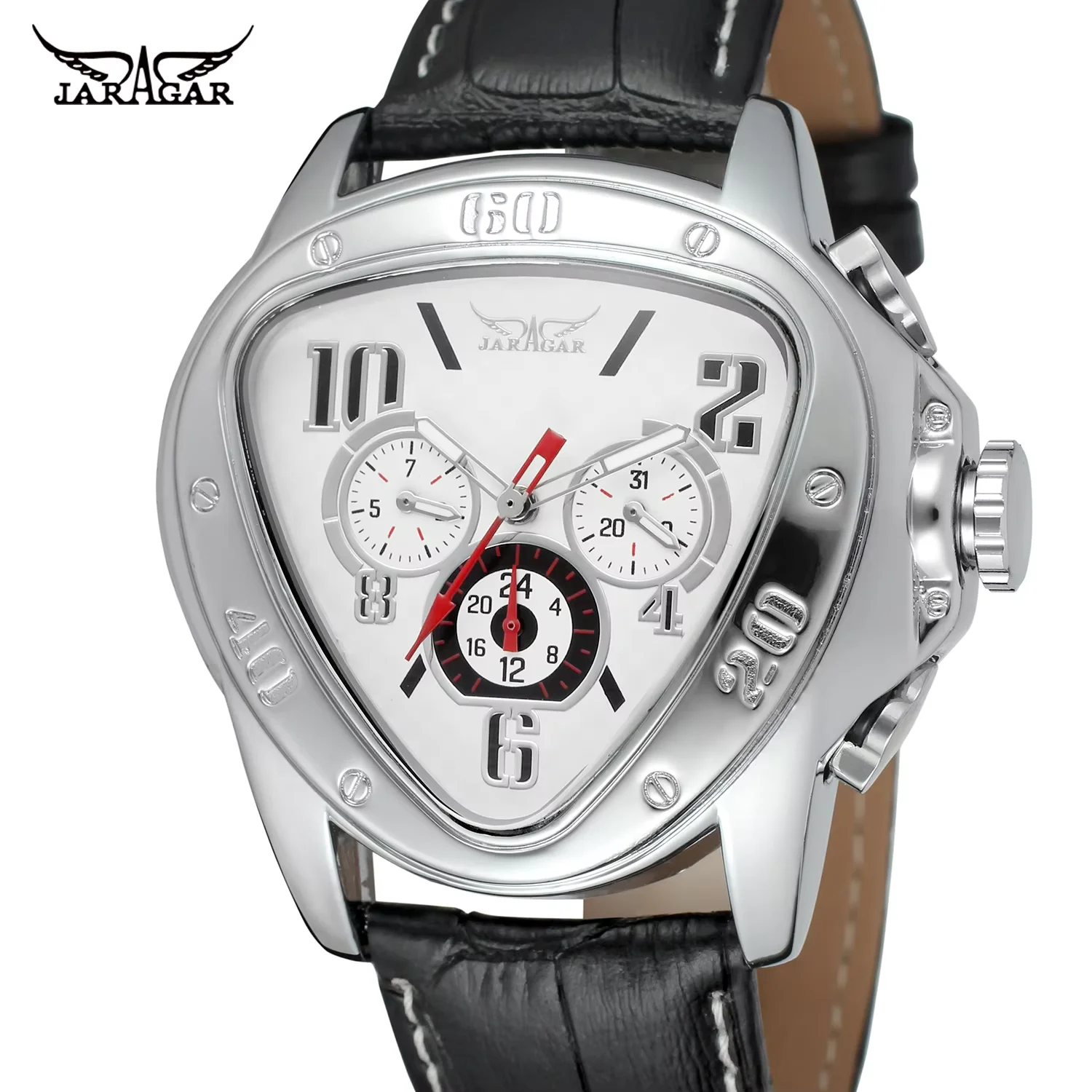 JARAGAR Men's and women's watches Casual fashion Three Eyes six hands Mechanical Watch Day date Belt Watch Triangle watch