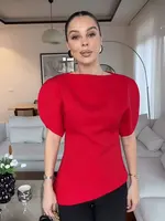 HH Women Elegant Solid Puff Sleeve Blouse Asymmetrical Hem O Neck T-Shirts 2026 Spring Fashion Female Streetwear Y2K Tops - Image 5