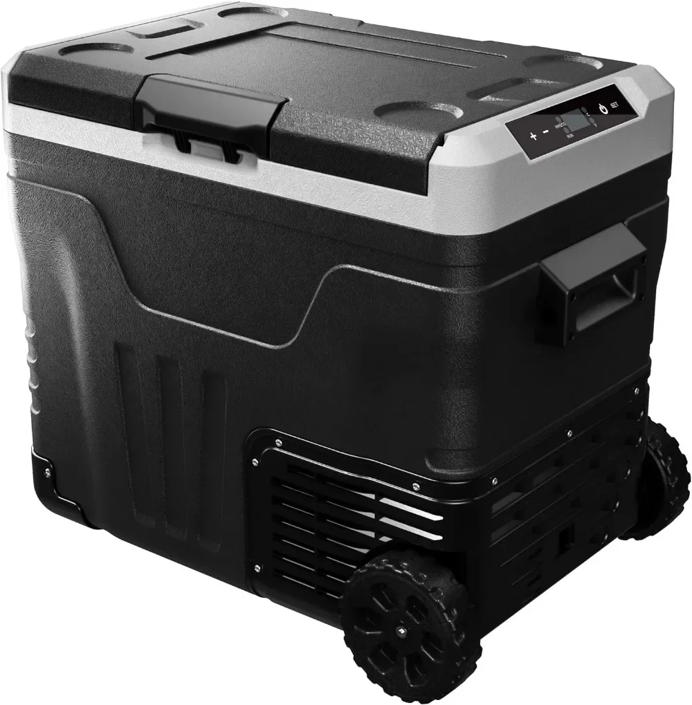 12V Portable Refrigerator -4℉~68℉ 53 Quart(50L) Car Fridge Freezer 12V/24V DC 110-240V AC Wheels & 2 Baskets