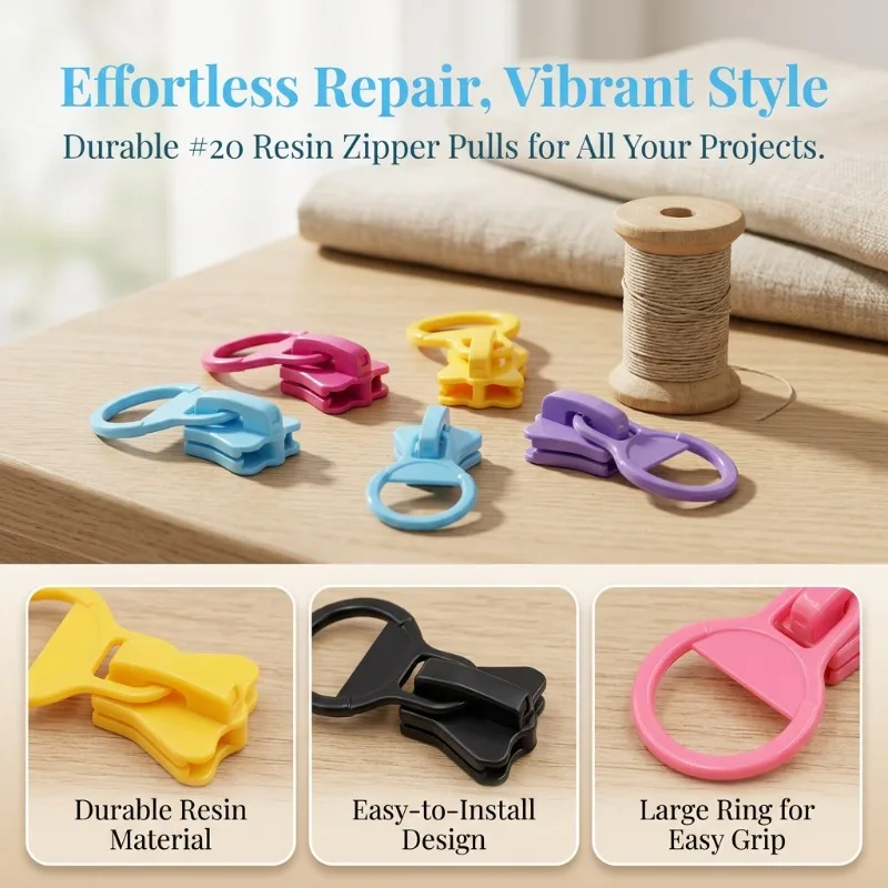 Colorful 20# Resin Zipper Sliders 7pcs No Stop Zipper Heads for Luggage Pencil Bags Durable and Practical Sewing Accessories