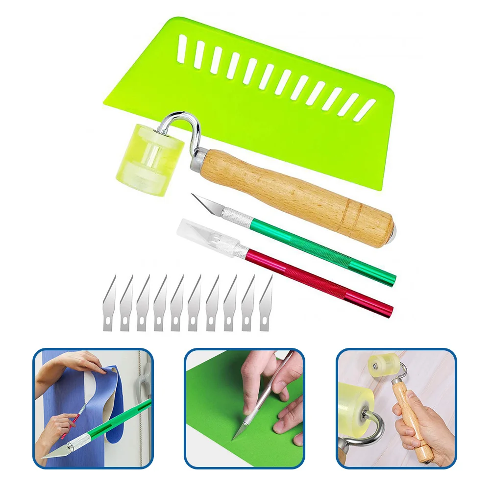 Kit di strumenti per carta da parati da 14 pezzi Set di taglierini professionali per cucitura più liscia per applicazione di carta da parati Pellicola adesiva Involucro in vinile per auto