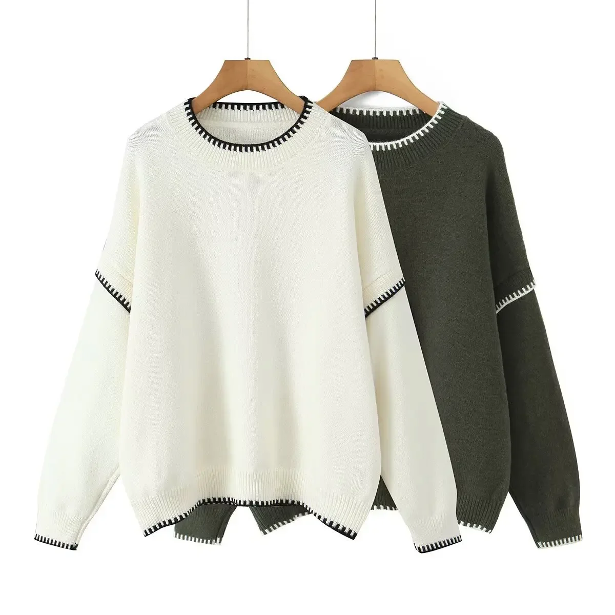

Female Fashion Warm Solid Color Sweater Round Neck Knitted Sweater Women's Autumn Winter Loose Casual Pullovers Tops