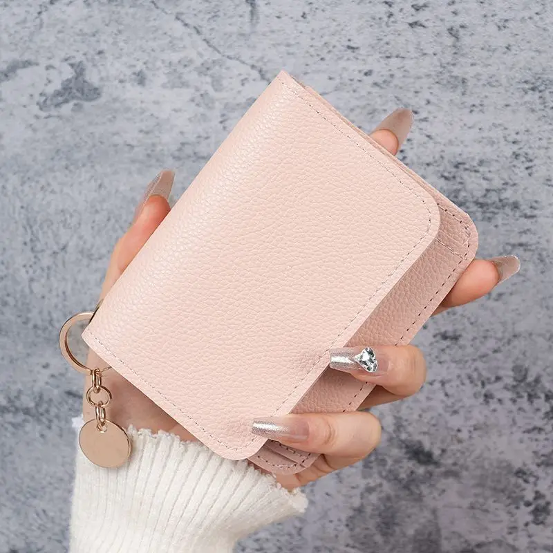 Short Cute Compact Leather Card Holder For Women Slim Light Luxury Mini Coin Purse Multi Functional ID Document Storage Bag