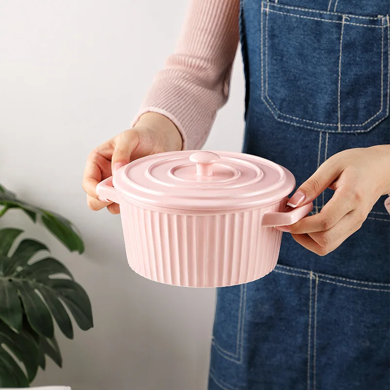 Factory Direct Compatible with Ceramic,Binaural Soup with Lid, Household Large Ramen Bowl Simple Japanese Soup Basin Nordic Bowl