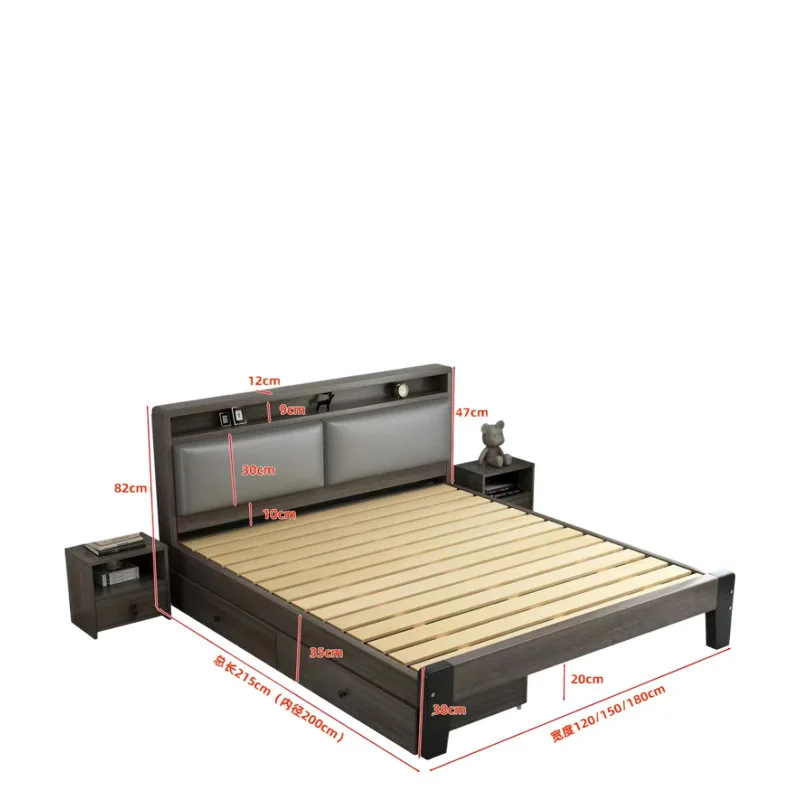 

Italian soft bag solid wood bed double 1.8x2 meters master bedroom light luxury rental 1.5m