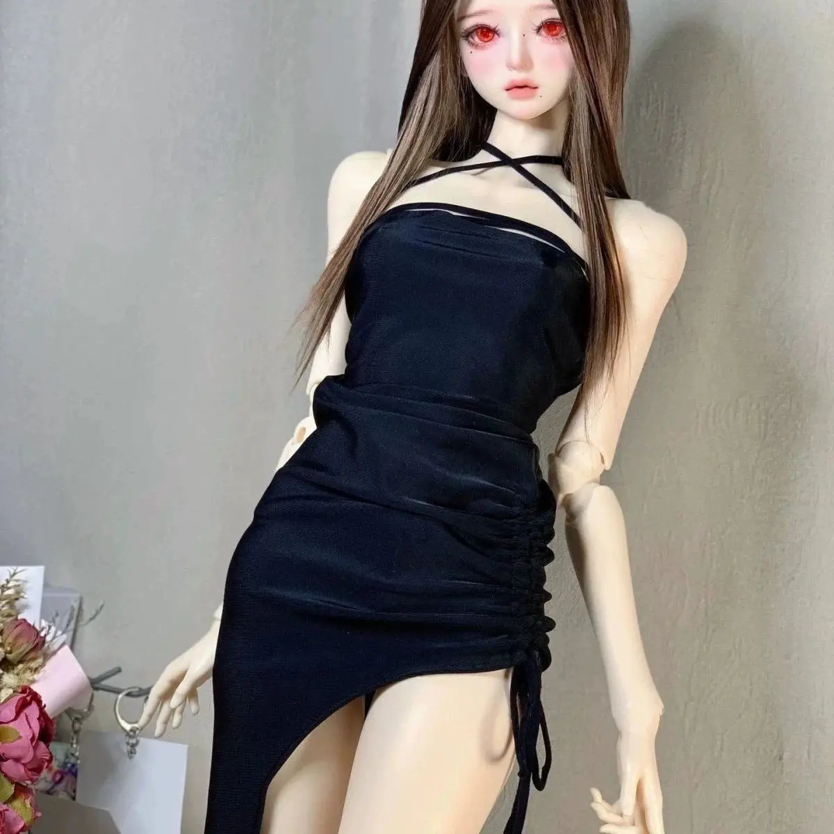 1/4 BJD Doll Clothes Parts Black Halter-neck Soft Seductive Spicy Girl Drawstring Sexy Fitted Bodycon Skirt For BJD Dress Up
