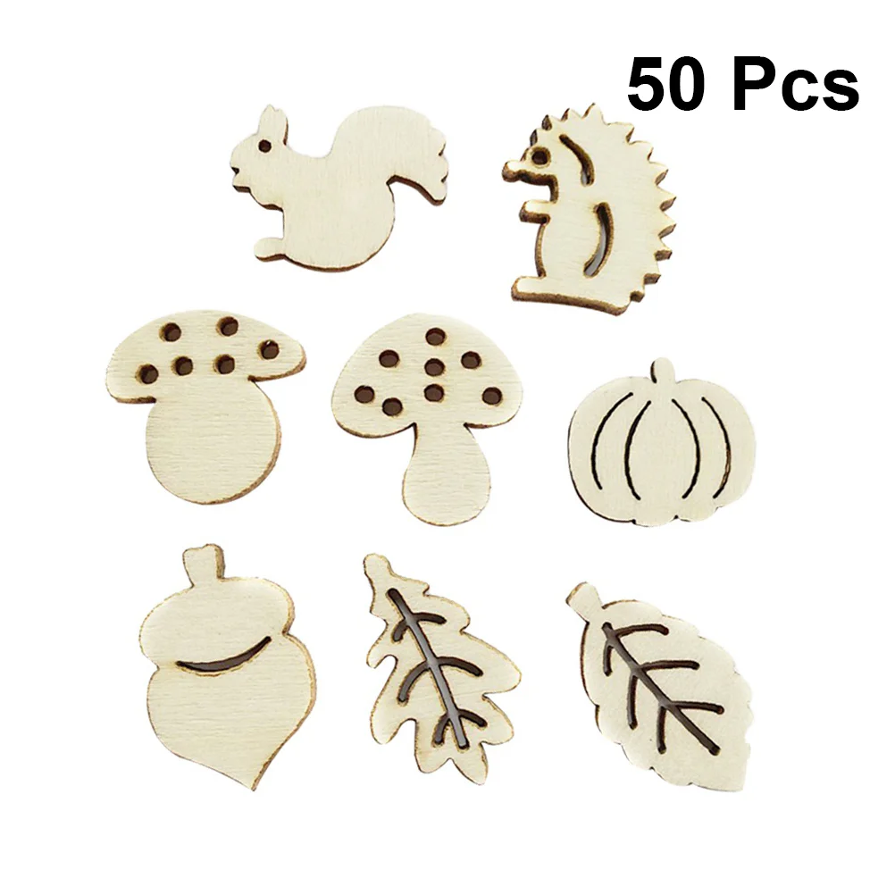 

50pcs Cartoon Wooden Pieces Animal Mushroom Carvings Craft Embellishments Wood Ornament Manual Accessories for DIY (25cm Ra