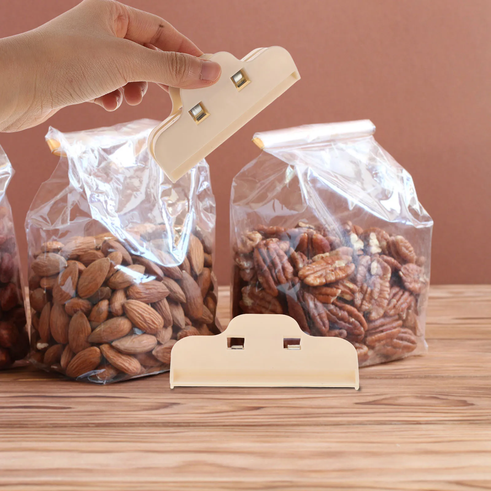 5 قطعة مقاطع حقيبة بلاستيكية الغذاء قفل المشبك رقاقة البطاطس حقيبة كليب وجبة خفيفة كليب قابلة لإعادة الاستخدام تخزين المطبخ البيج الغذاء قفل المشبك