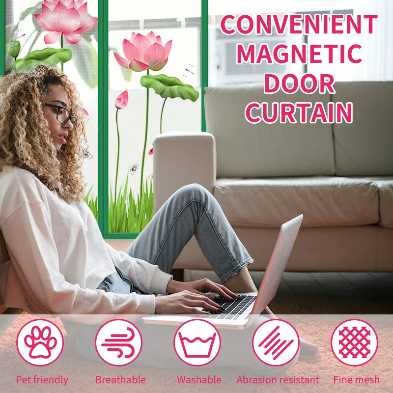 New mosquito proof self-adhesive  non porous door , green lotus , and adsorption  with a high-end feel magnetic curtain curtain