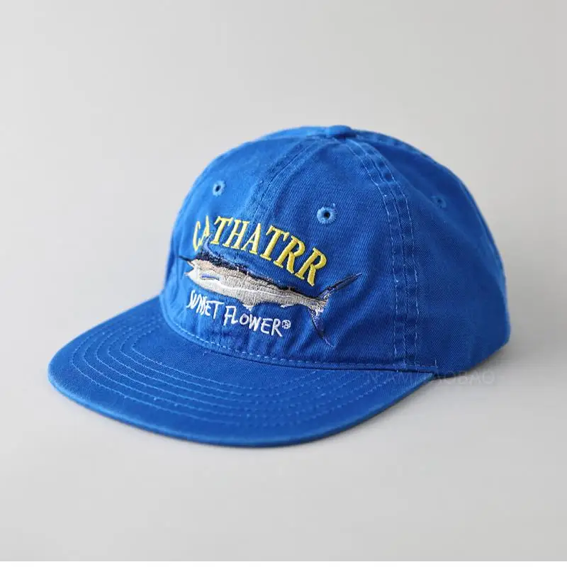 

2025 New Sharks Embroidered Snapback Cap Female Flat Brim Soft Top Big Head Circumference Korean Niche Peaked Baseball Cap Male