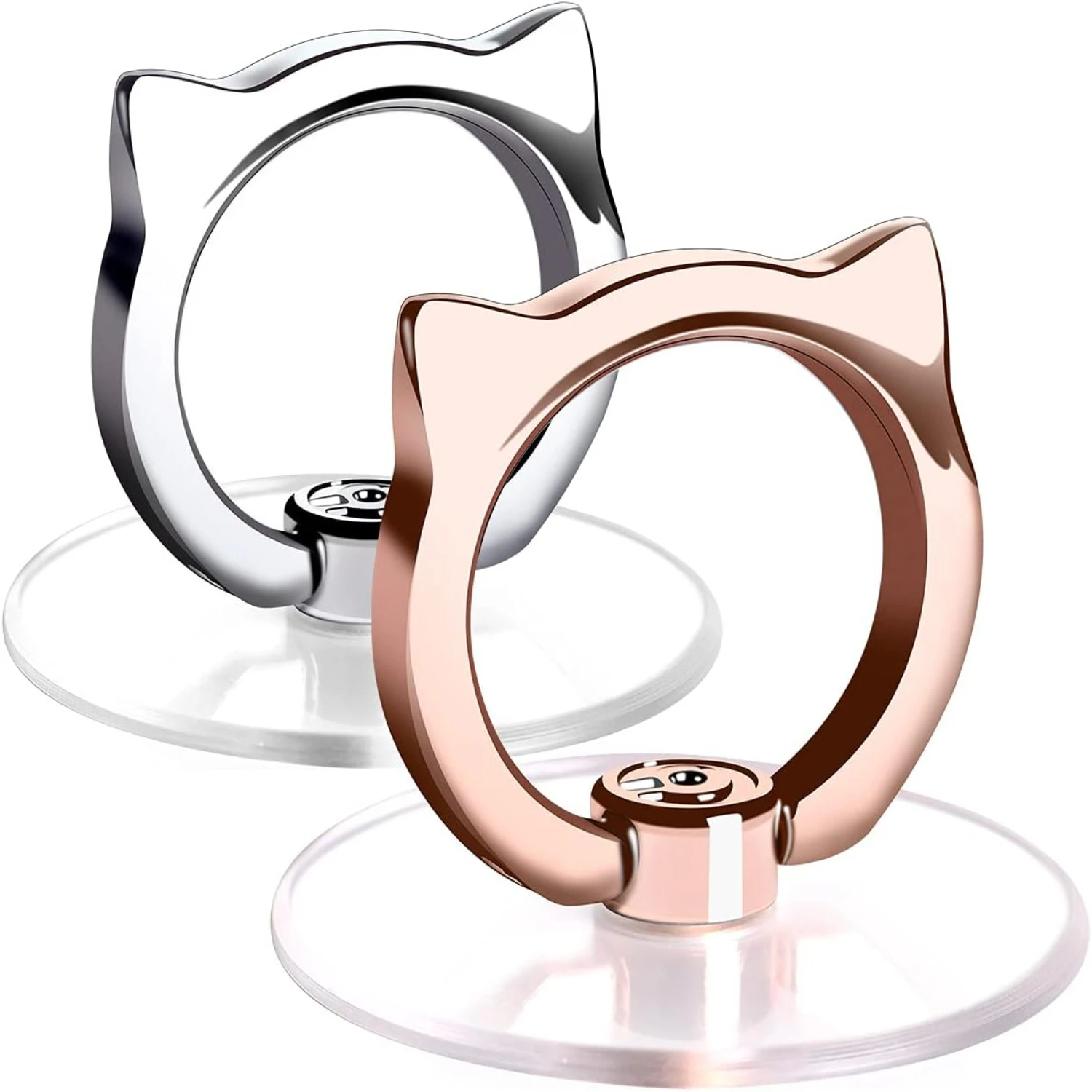 Cat Phone Ring Holder -  Clear Cell Phone Ring Holder Transparent Stand Finger  (1 Silver + 1 Rose Gold Cat)