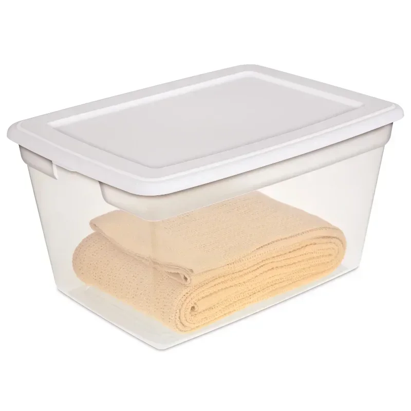 Sterilite 56 Qt Storage Box Clear Base White Lid Set of 8