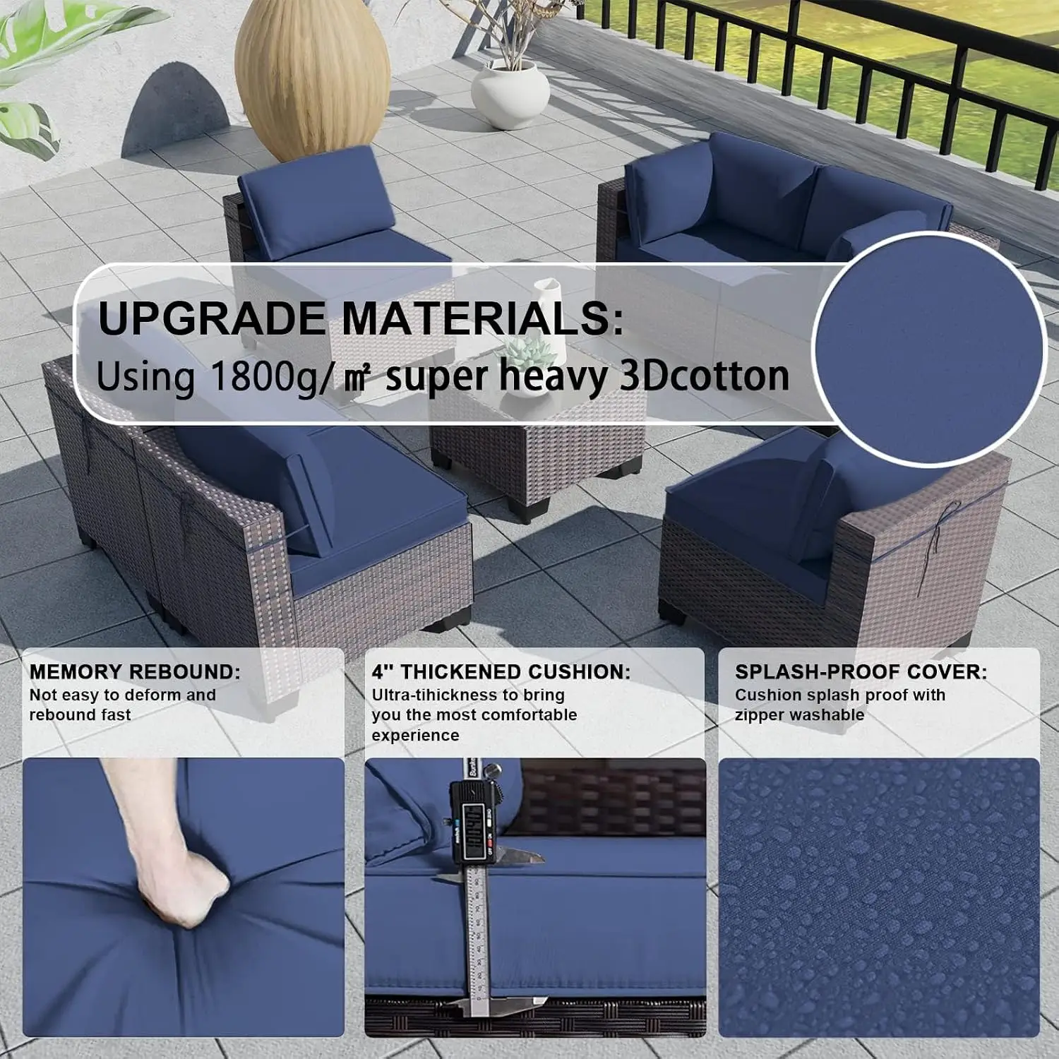 7PCS Outdoor Wicker Rattan Sofa Set with Cushions & Table, All-Weather PE Furniture for Garden Backyard Porch, Customized