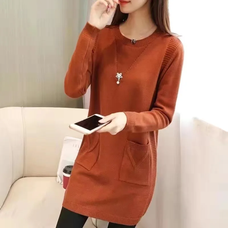 Women Pullover Sweater New Autumn Winter Long-sleeved Warm Sweater O-neck Solid Large size Mid-Long Jumper Sweater Female Tops